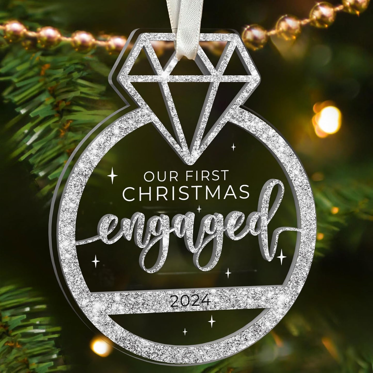 Our First Christmas Engaged Ornament 2024 - Engagement Ornaments, Engaged Ornaments for Her, Women - 2 Layer Acrylic Ornament
