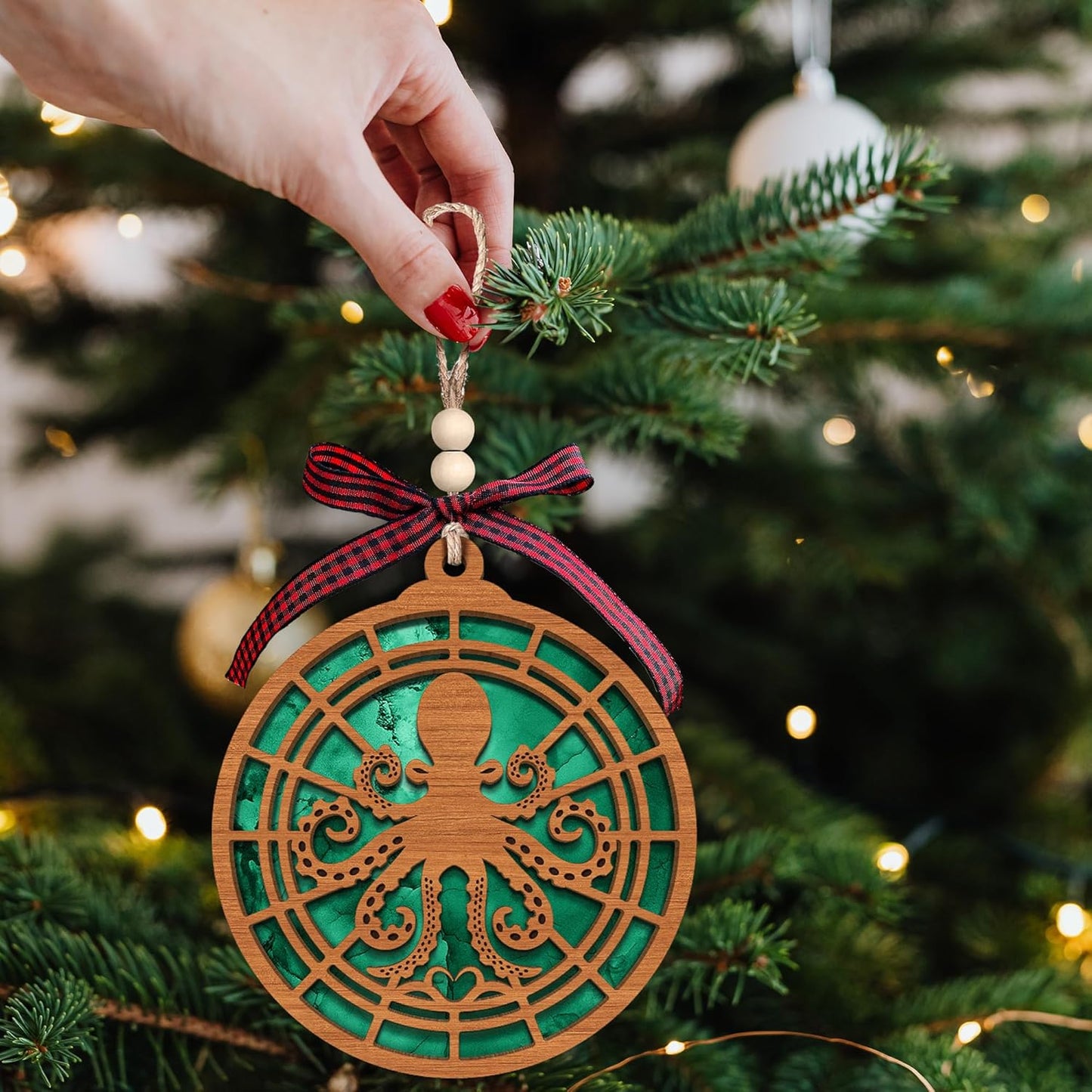 Octopus Ornaments for Christmas Tree - Octopus Gifts for Women - 2 Layer Wood and Acrylic Ornament