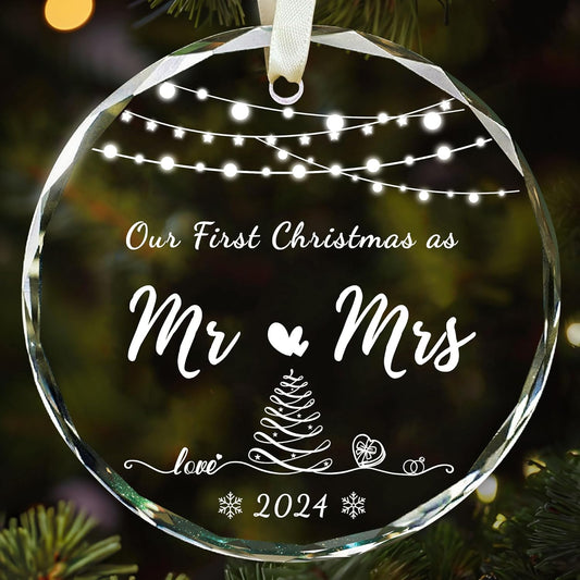 Wedding Gifts for Couples 2024, Crystal First Christmas Married Ornaments, Our First Christmas as Mr Mrs Ornament with Gift Box, Bridal Shower Gift for Bride, Newlywed