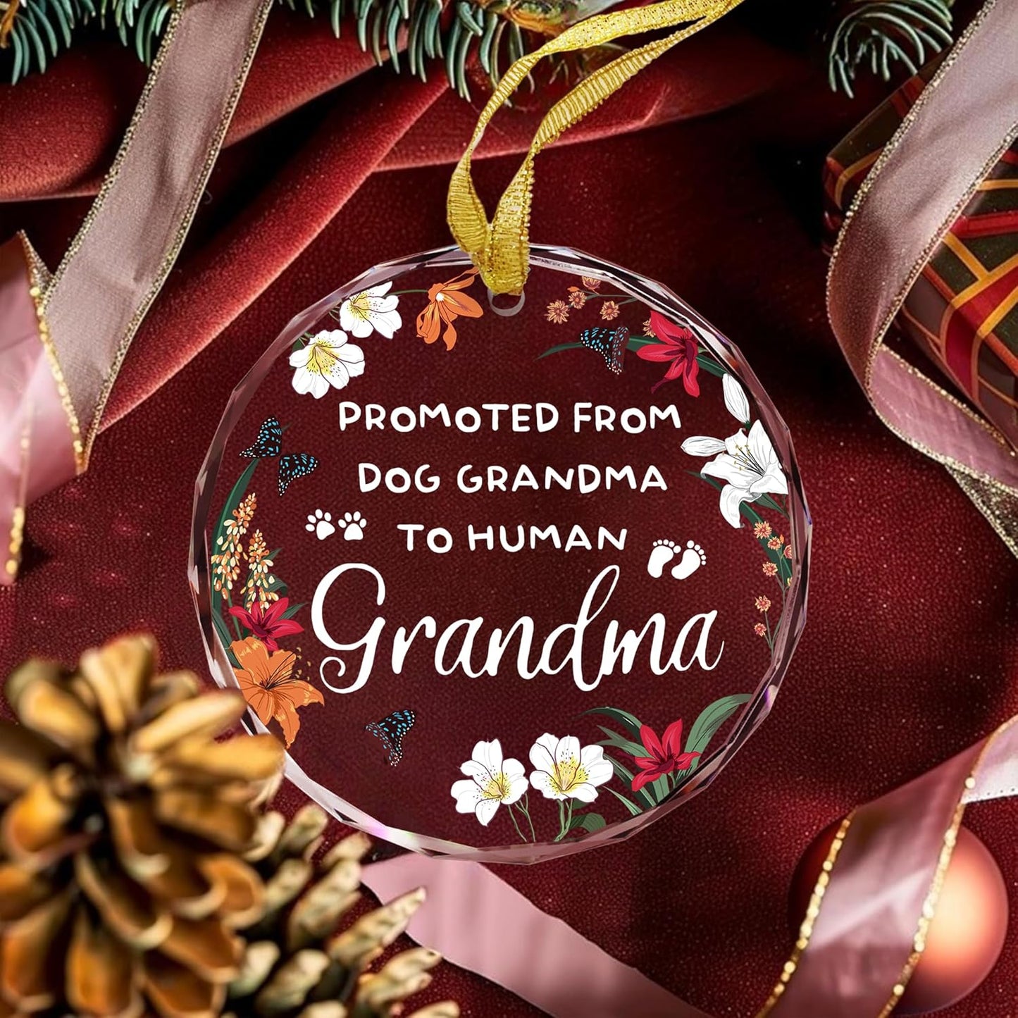 New Grandma Ornament - Promoted from Dog Grandma - New Grandmother Gift - Baby Annoucement Gift for 1st Time Grandmother - Car Hanging Decoration - Wine Bottle Decor