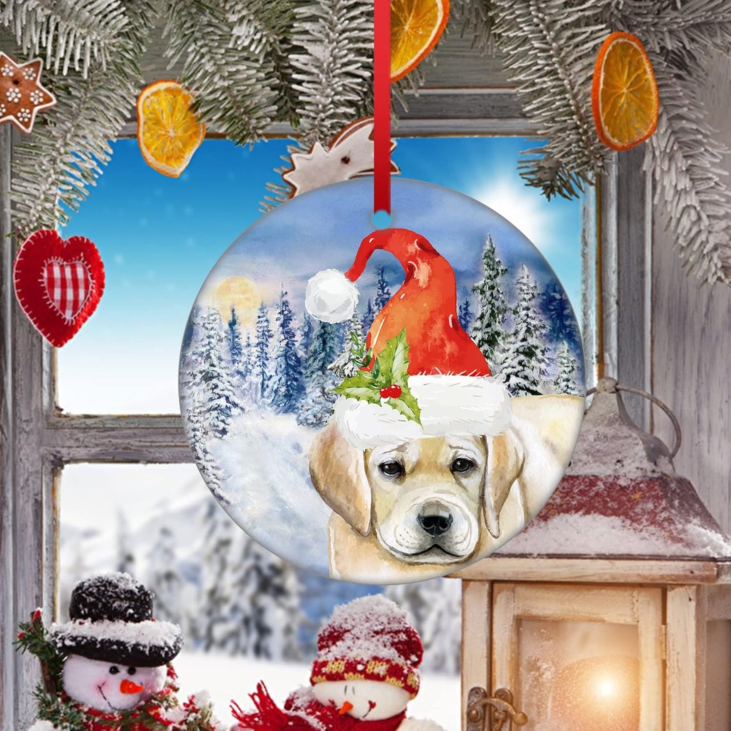 Golden Retriever Christmas Ornament Santa Dog Ornament Retriever Dog's First Christmas Hanging Ceramic Ornament Christmas Tree Decorations Merry Christmas Ornament 2022 Pet Puppy Christmas Ornament