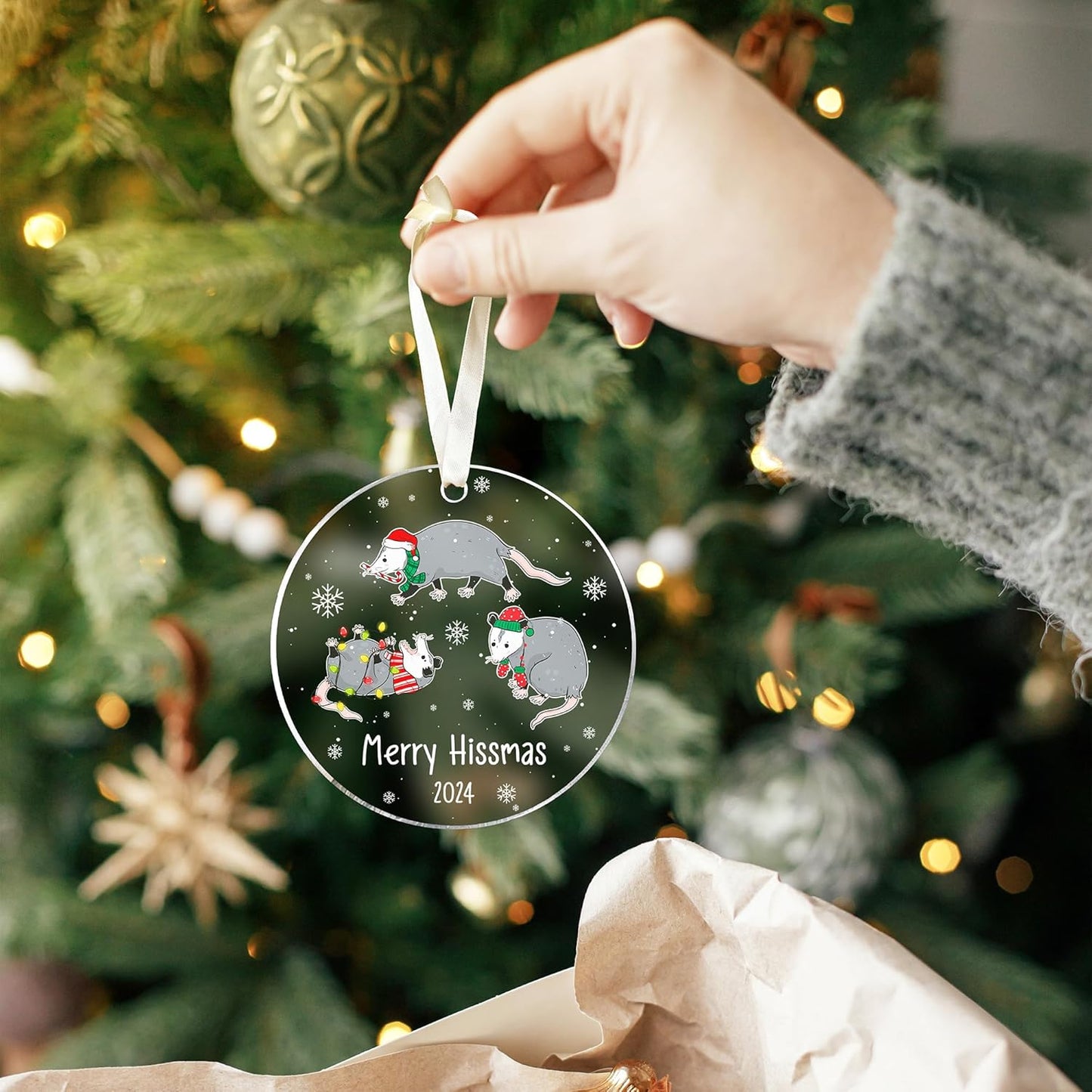 Acrylic Opossum Ornament - Christmas Opossum Gifts for Women & Men - Perfect for Tree Decorating