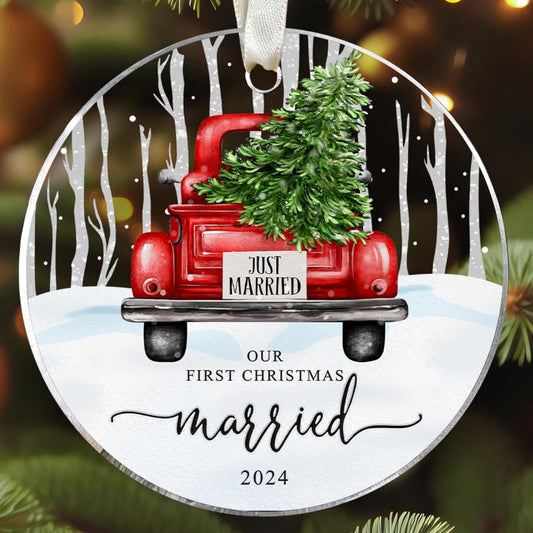 Our First Christmas Ornament - Married 2024 - Mr & Mrs Gift - Acrylic Ornament for Couple's Wedding, Bride's Bridal Shower