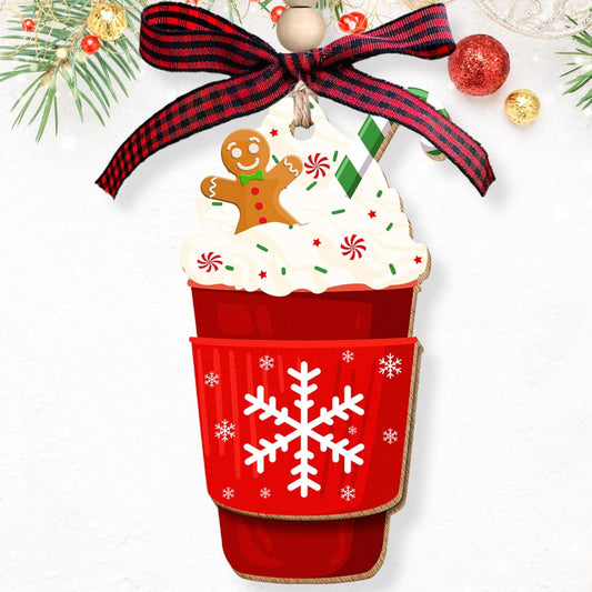 Coffee Lover Christmas Ornament, Coffee Cup Ornament - Wood Ornaments
