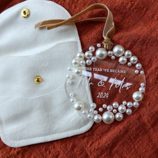 Wedding Gifts, Mr and Mrs Bridal Shower Gifts Couple, Bride, Wife, Her- First Married Christmas Ornament