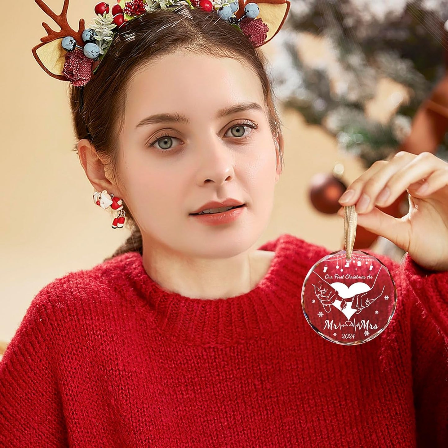 Just Married Decorations Wedding Gifts for Couples 2024,Mr and Mrs Gifts for Bride Gifts,Crystal Glass First Christmas Married Ornament 2024 for Newlyweds with Gift Box,Bridal Shower Gifts for Bride