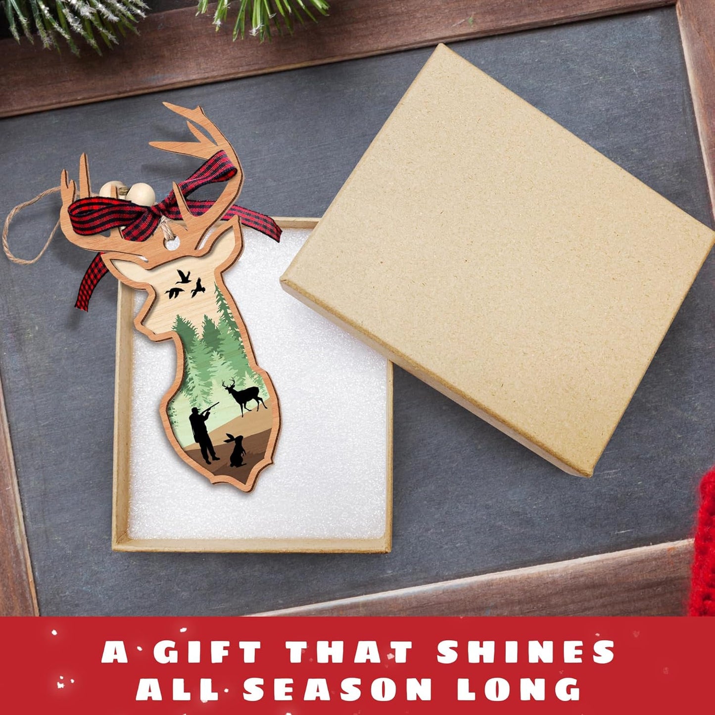Deer Gifts for Tree - Hunting Christmas Tree Ornaments - Wood Deer Ornament 2024