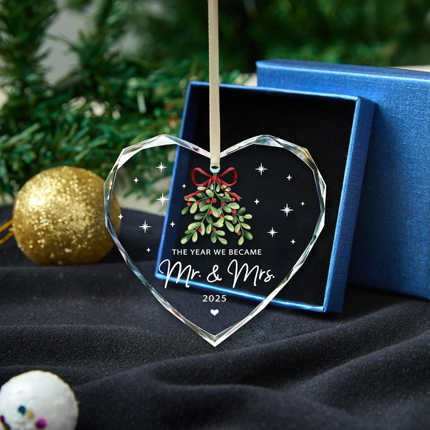 Wedding Gifts, Mr & Mrs Ornament 2025, Hanging Ornament, Glass, Traditional, Just Married Gift for Newlywed Couple