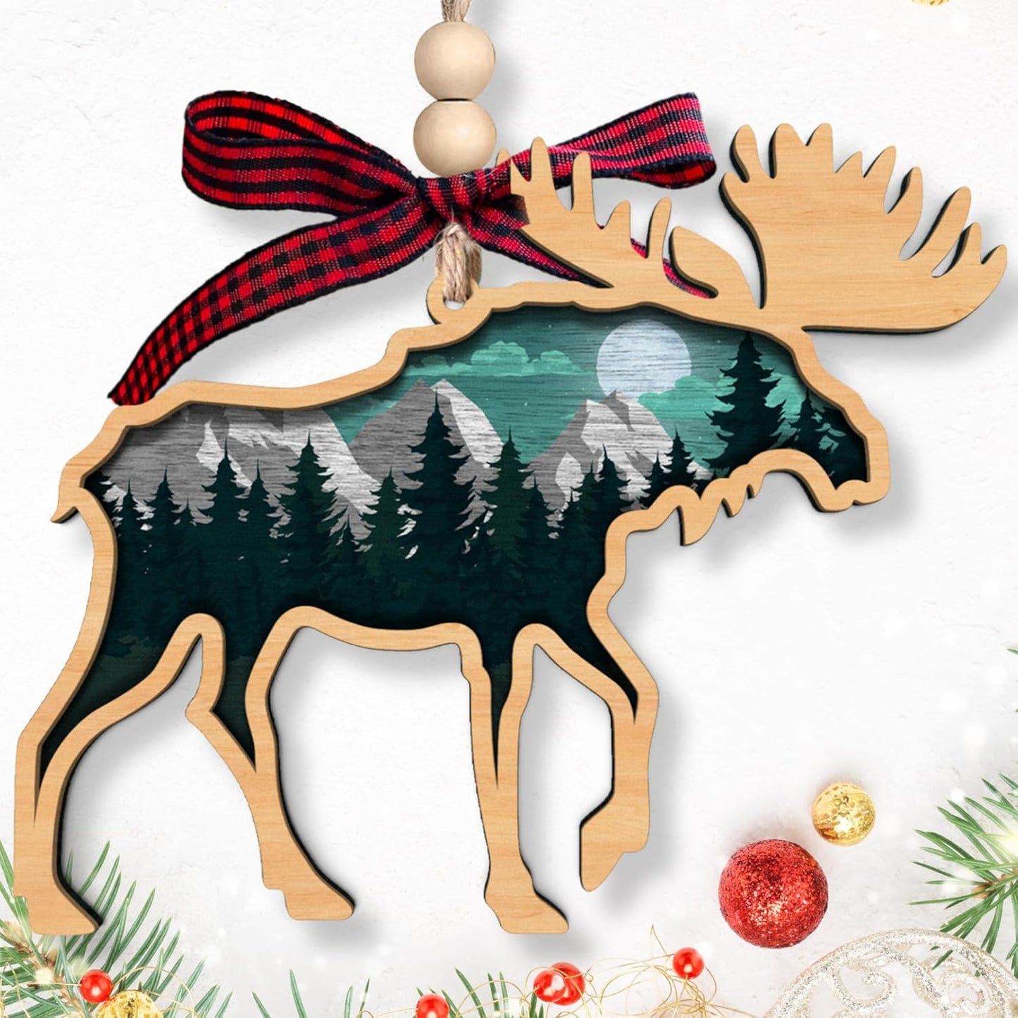 Moose Ornament - Moose Ornaments for Christmas Tree - Gifts for Christmas, Lovers Gifts - Wood Ornament