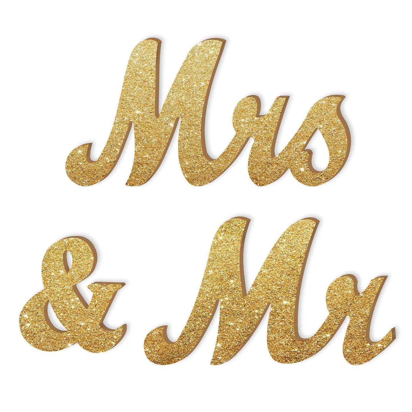 Mr and Mrs Tabletop Wedding Decoration - Wooden Freestanding Letters for Photo Props - Golden Glitter Decor Gift for Bridal Shower Anniversary Party