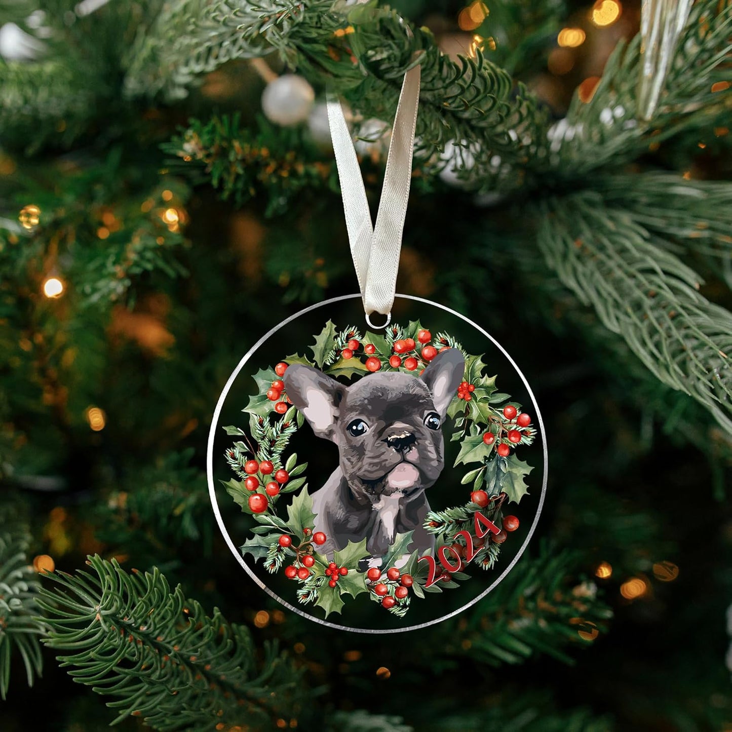 Frenchie Ornament for Christmas Tree - Dog Gifts for Women - Acrylic Christmas Ornament
