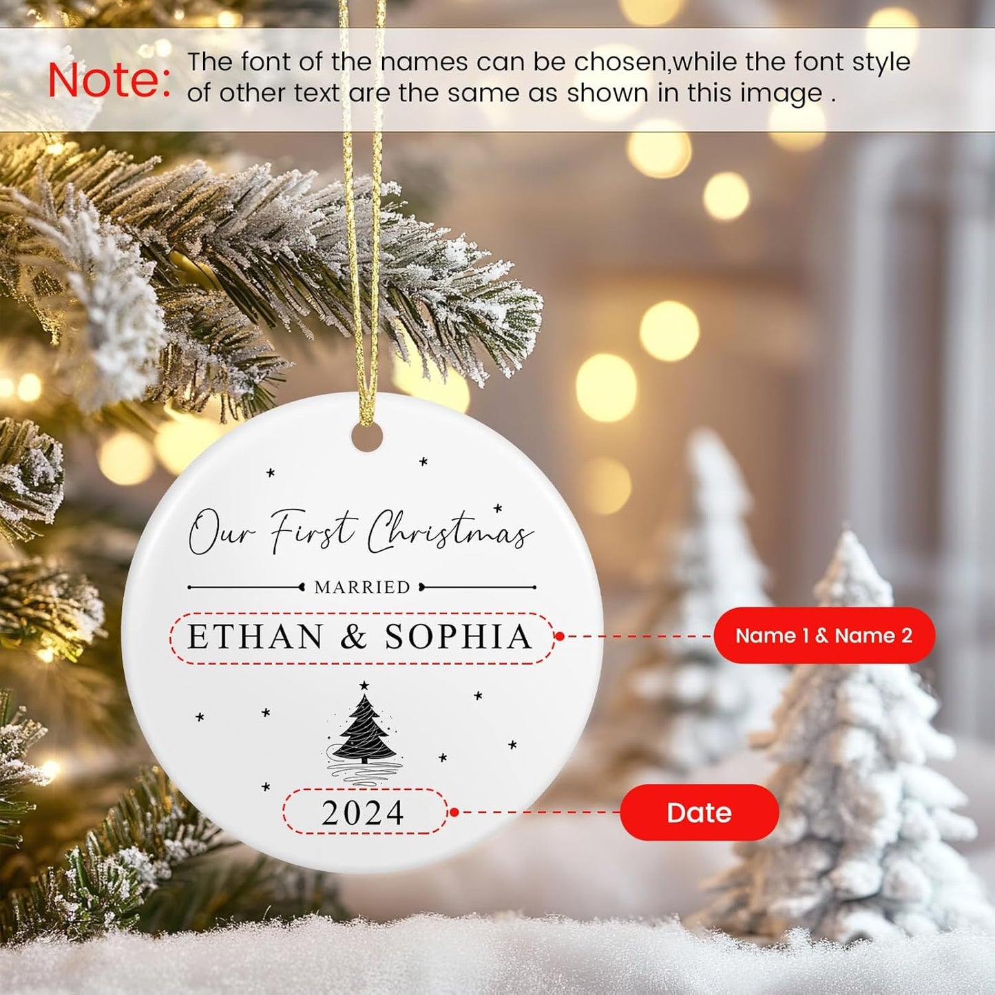 Personalized First Christmas Married Ornament, Custom Engaged Christmas Ornament 2025 with Names, Customized Wedding Gifts for Newlywed, Engagement Gifts for Couples