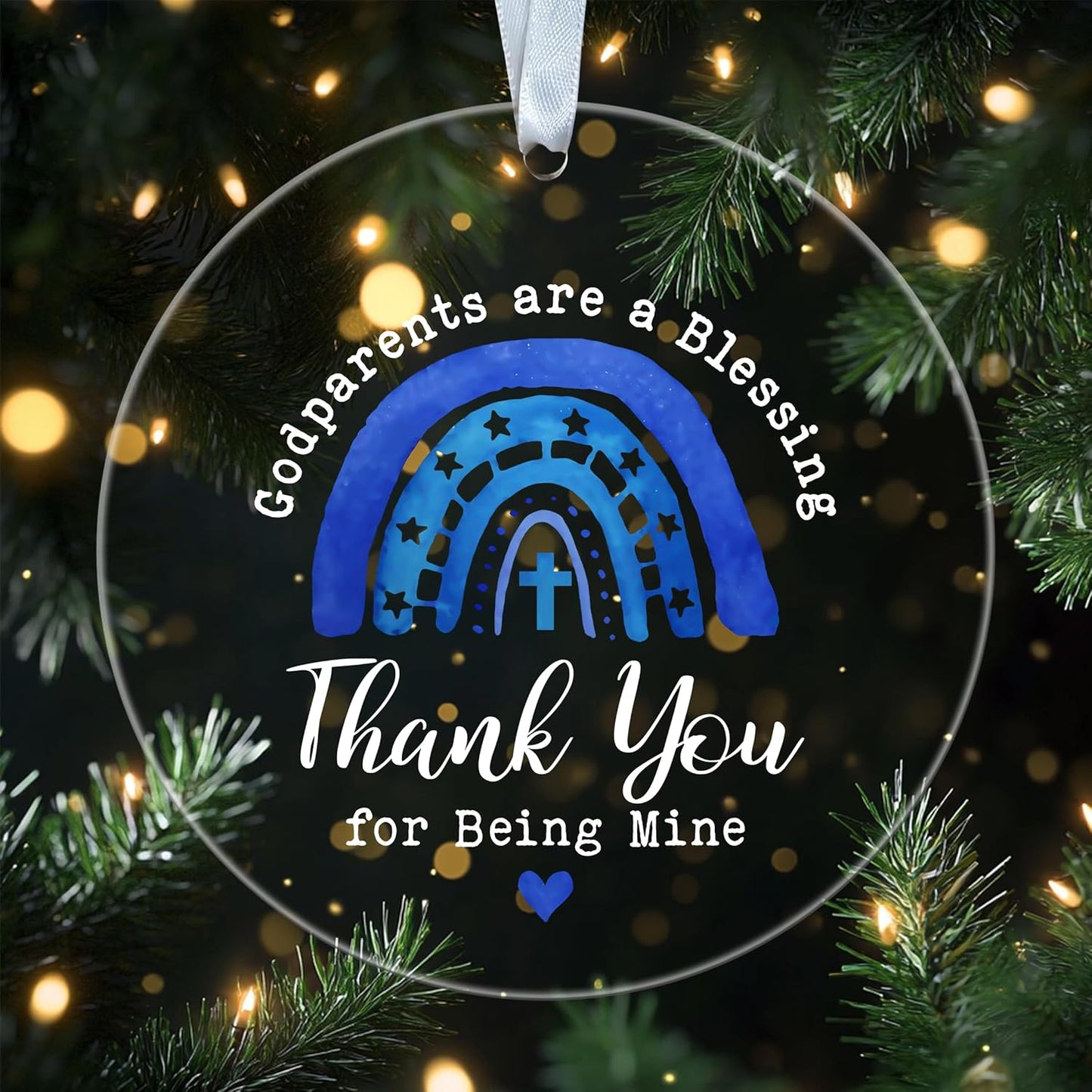 Godparents Xmas Ornament - Thanks for Being Mine Ornament - Acrylic Godparents Ornament - Blue Rainbow Ornament - Christmas Ornament