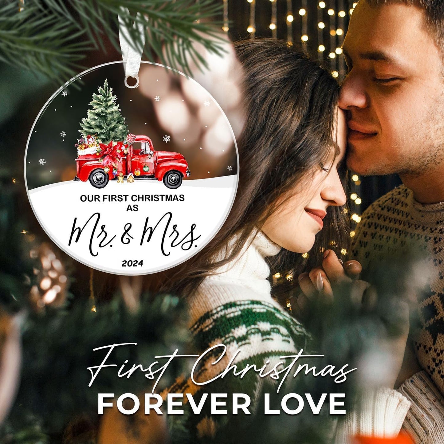 Our First Christmas Married Ornament 2024, First Christmas As Mr and Mrs 2024, Just Married Ornament 2024, First Year Newlywed 2.9" Ceramic Round Ornament (Type B)