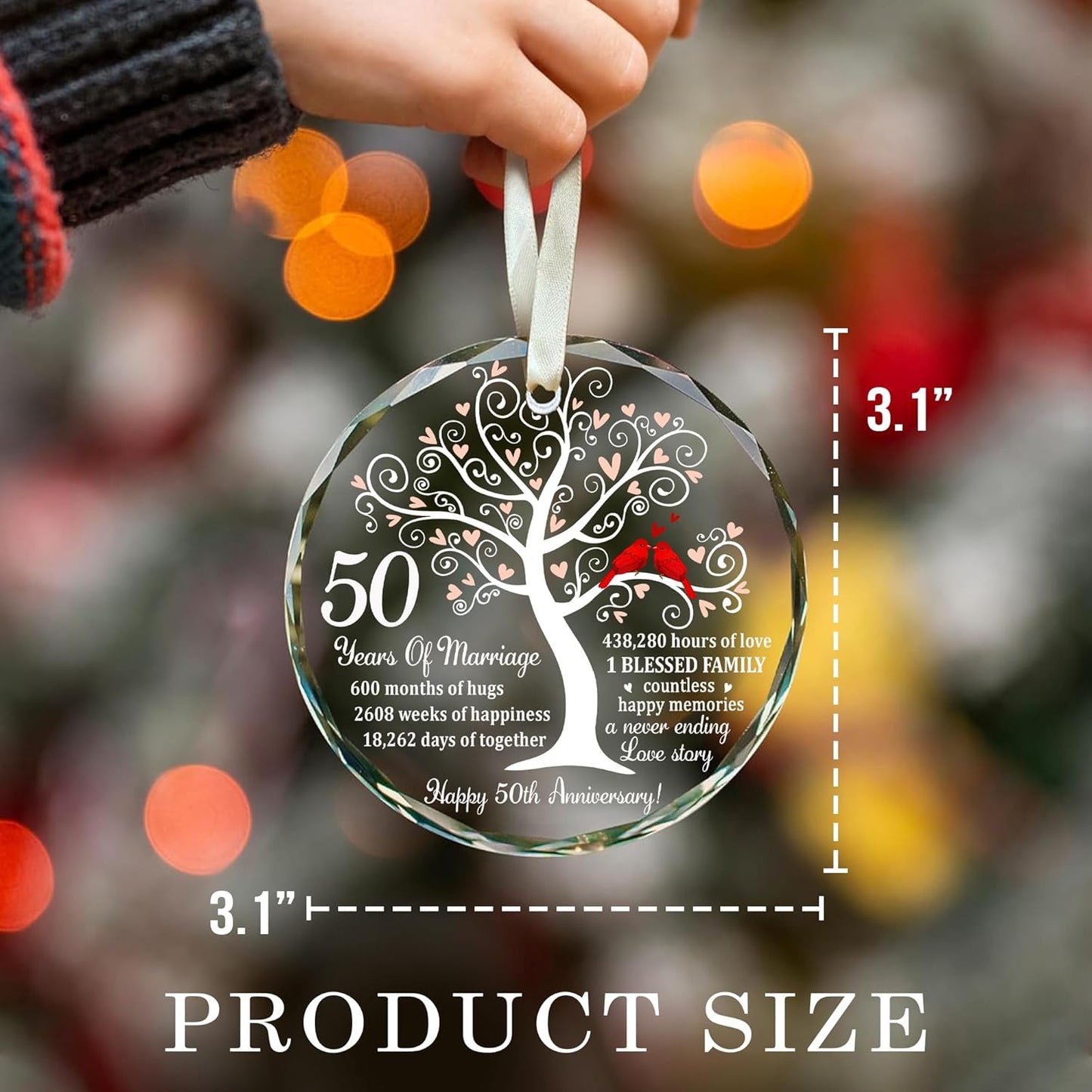 Golden Couple Glass Ornament - 50th Wedding & - Unique Glass Ornament for Couple and Parents