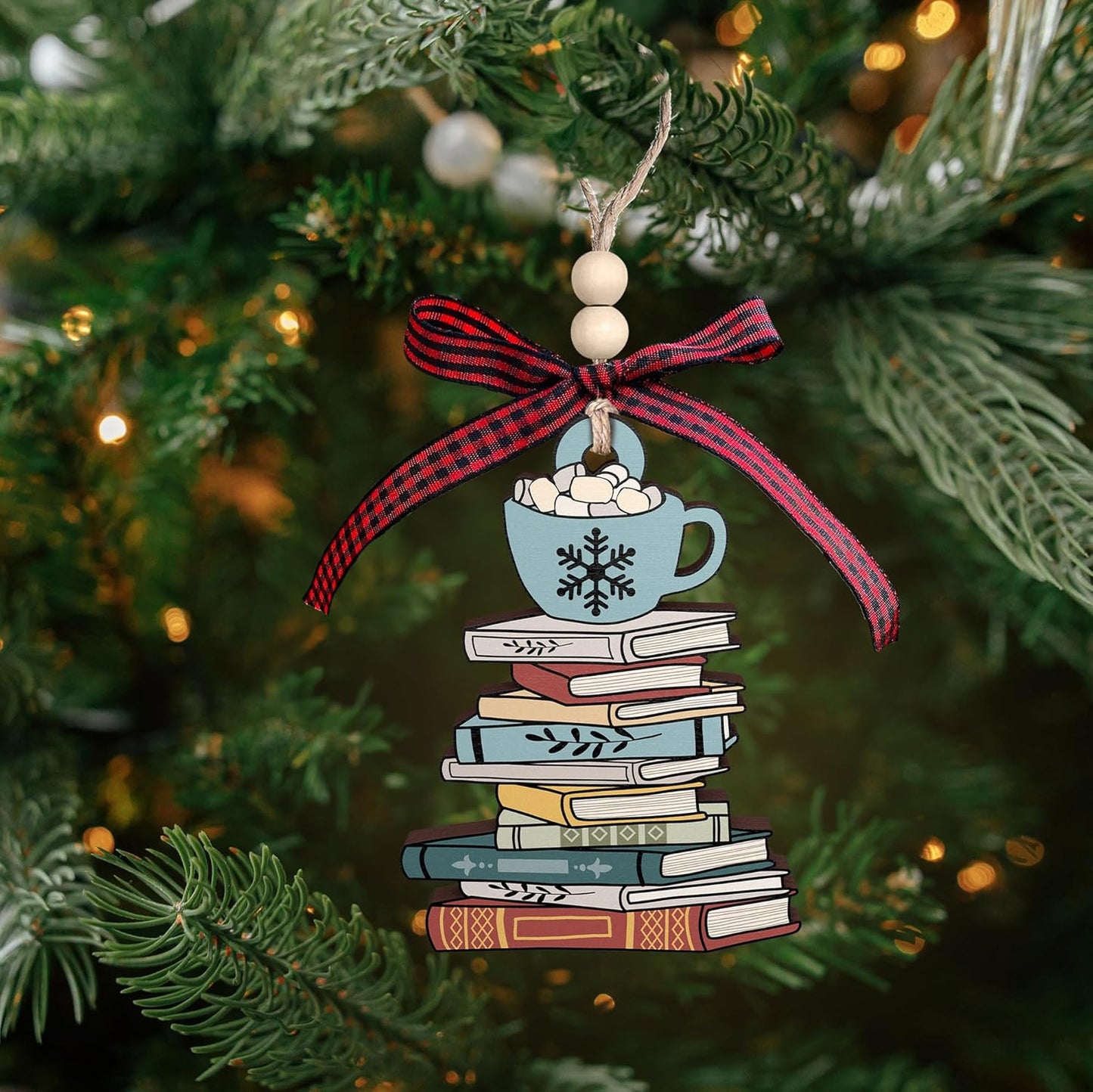 Book Lovers Gifts - Gifts for Book Lovers - Books Tree, Librarian, Nerd, Reader Ornament - Wood Christmas Ornament