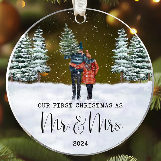 First Christmas Married Ornament 2024 - Wedding Mr and Mrs Gifts - Wedding Gifts for Couples 2024 - Just Married Gift for Newlywed Couple, Bride, Groom - Acrylic Ornament