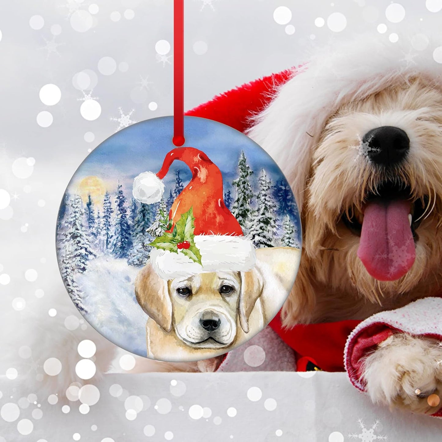 Golden Retriever Christmas Ornament Santa Dog Ornament Retriever Dog's First Christmas Hanging Ceramic Ornament Christmas Tree Decorations Merry Christmas Ornament 2022 Pet Puppy Christmas Ornament