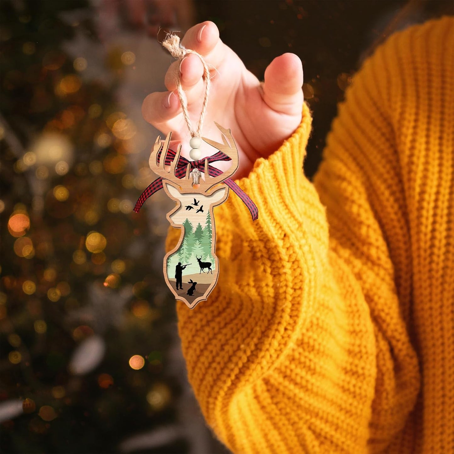 Deer Gifts for Tree - Hunting Christmas Tree Ornaments - Wood Deer Ornament 2024