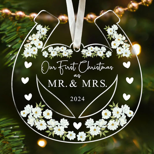 Wedding Gifts - Mr and Mrs Gifts - Wedding Gifts for Couples 2024, Wedding Gifts for Couple, Wedding Gifts for Bride - First Christmas Married Ornament 2024 - Bridal Shower Gifts - Acrylic Ornament