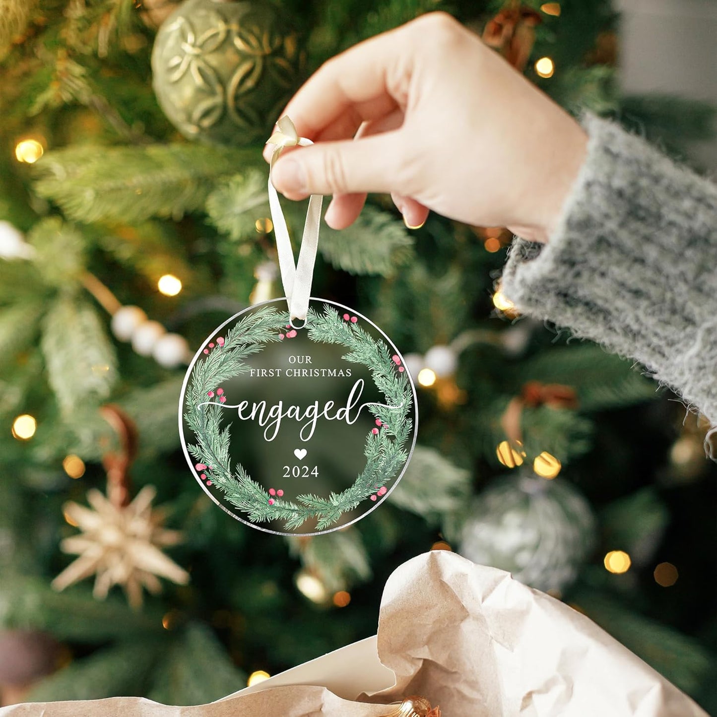 Engagement Ornament 2024 - Engagement Gifts for Couples - Gifts for Newly Engaged Couples - Acrylic Ornament