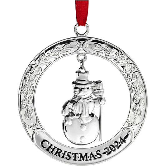 Klikel Christmas Ornament 2024 - Shiny Silver Christmas Ornament 2024 Wreath with Snowman - Dated 2024 Christmas Ornament - 2024 Ornament for Christmas Tree - Snowman Ornament for Holidays 2024
