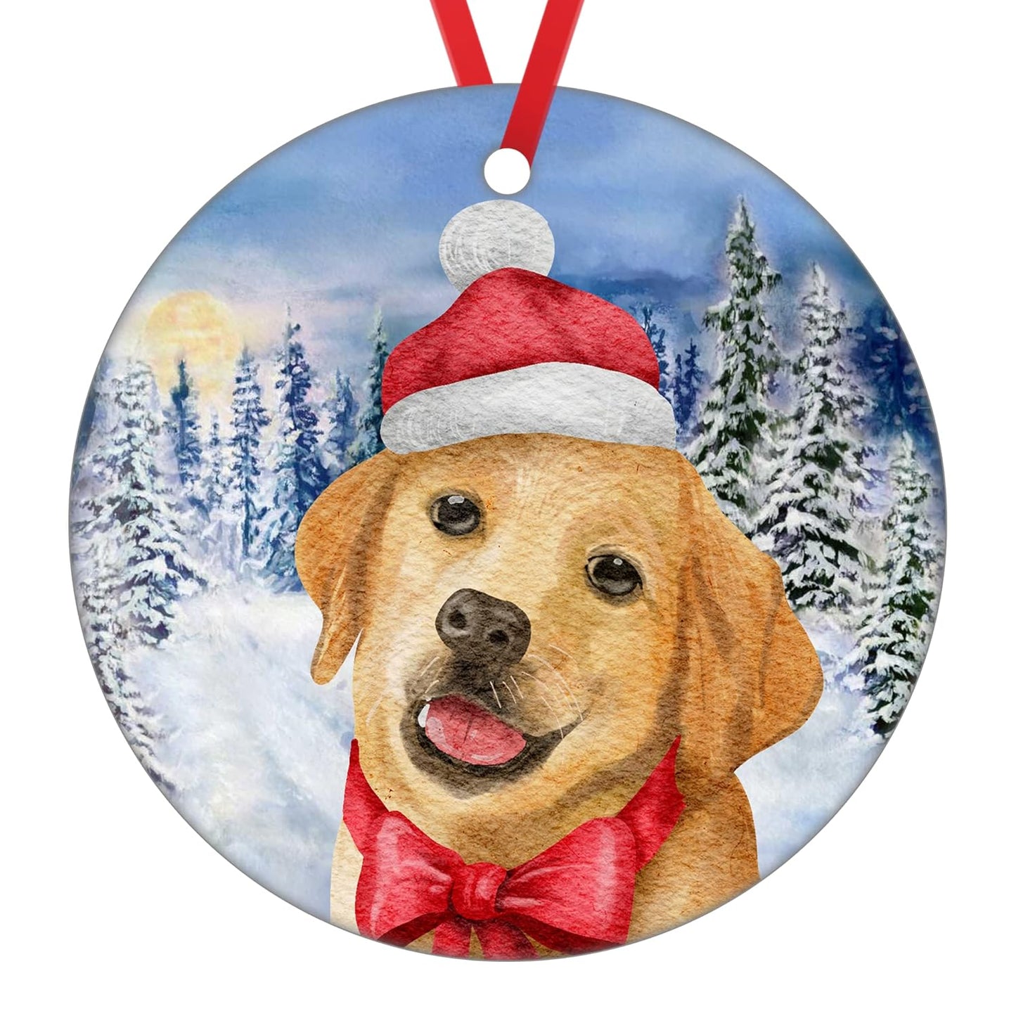 Labrador Retriever Christmas Ornament Dog Ornament for Christmas Tree Decoration Snowflake Winter Xmas Ornament Ceramic Hanging Ornament to Dog Mom Dad Lab Dog Christmas Ornament