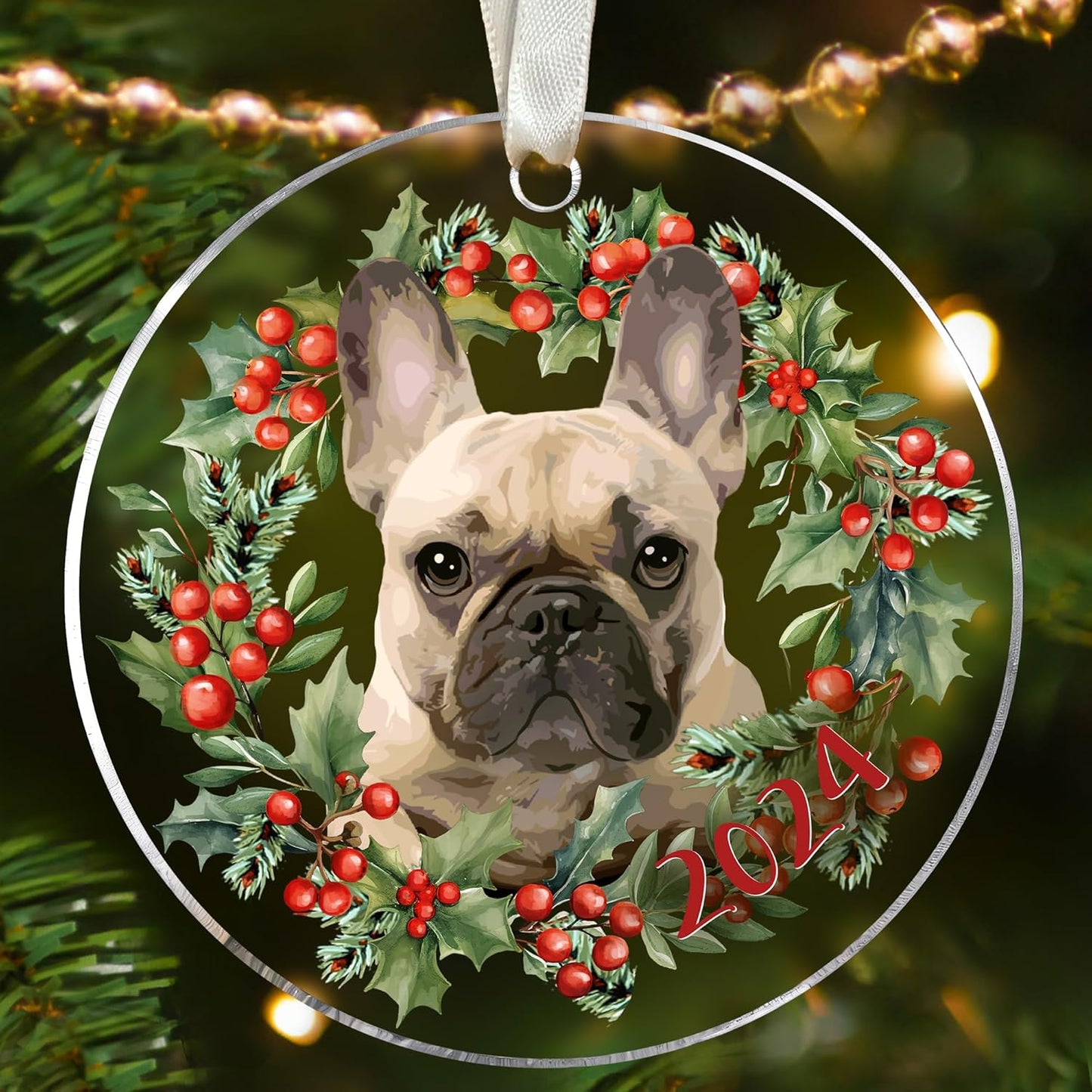 French Bulldog Christmas Ornament - Acrylic Dog Gifts for Women and Dog Lovers