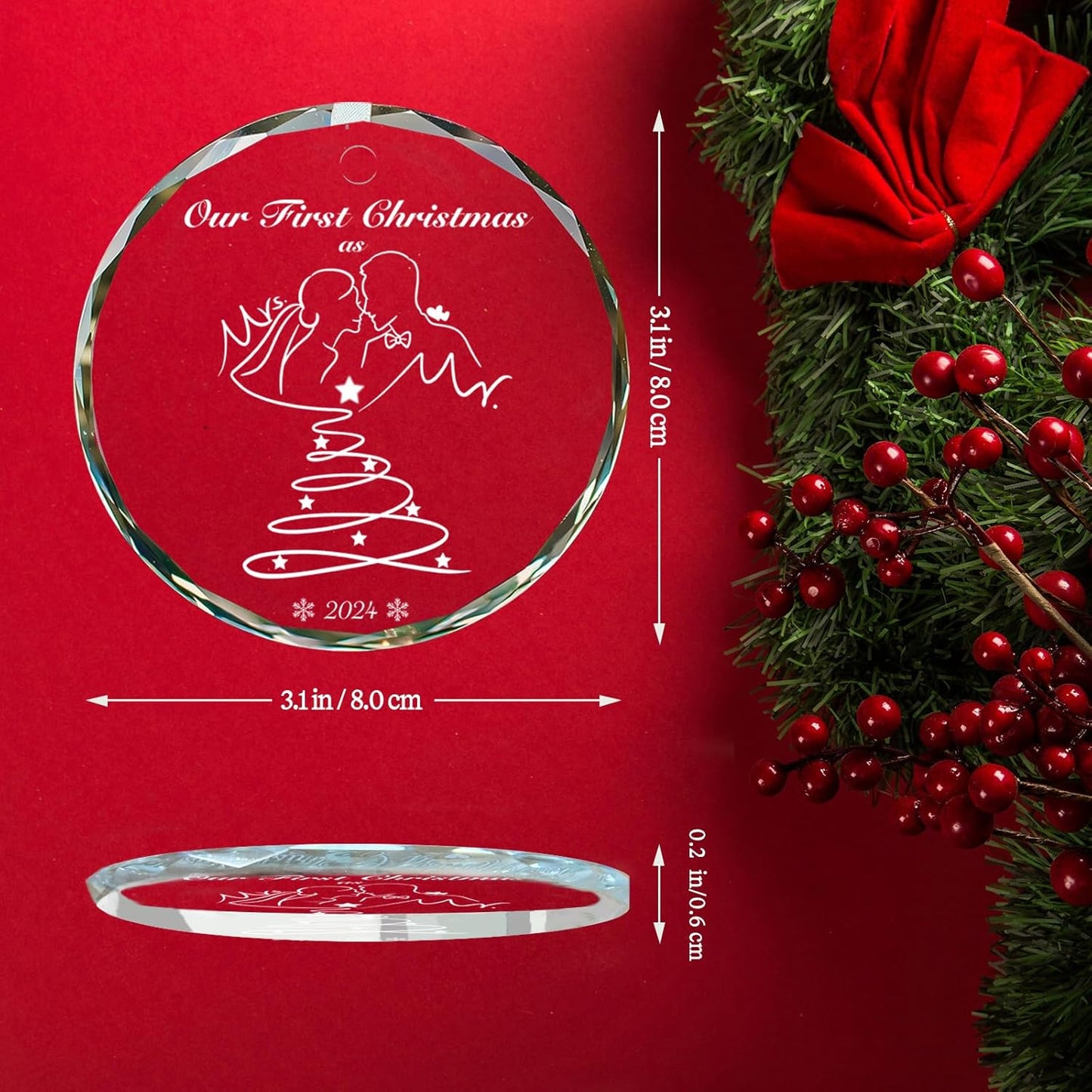 Wedding Gifts for Couples Our First Christmas Married Ornament 2024 Crystal Christmas Tree Ornament Bridal Shower Mr and Mrs Wedding Gifts for Newlyweds Bride Groom