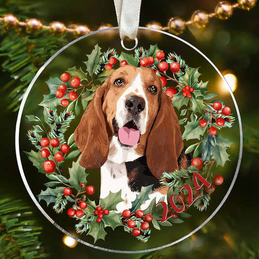 Basset Hound Ornament - Basset Hound Gifts for Women, Dog Gifts for Women, Men - Acrylic Christmas Ornament