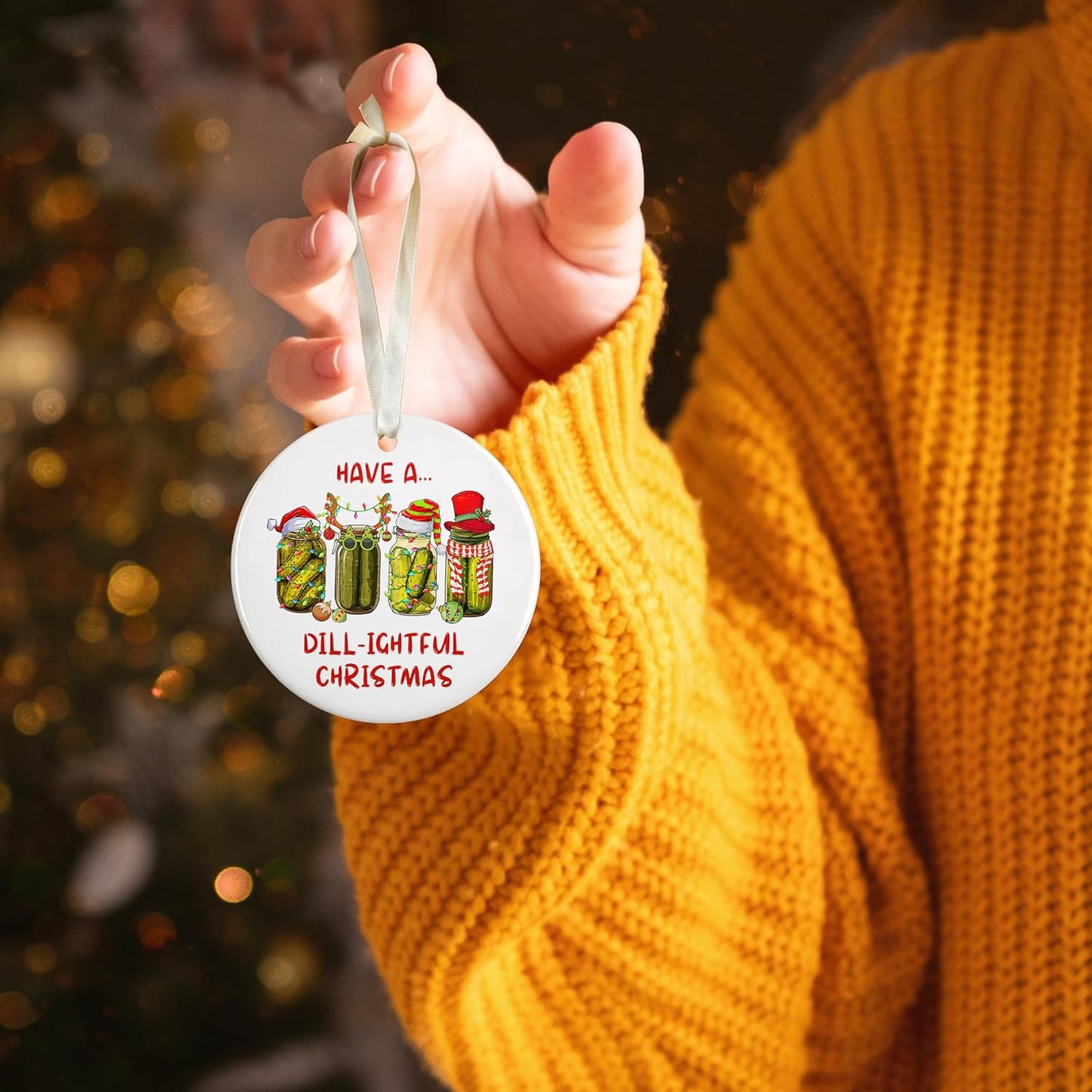 Pickle Ornaments for Christmas Tree - Pickle Gifts for Women, Men - Ceramic Ornament