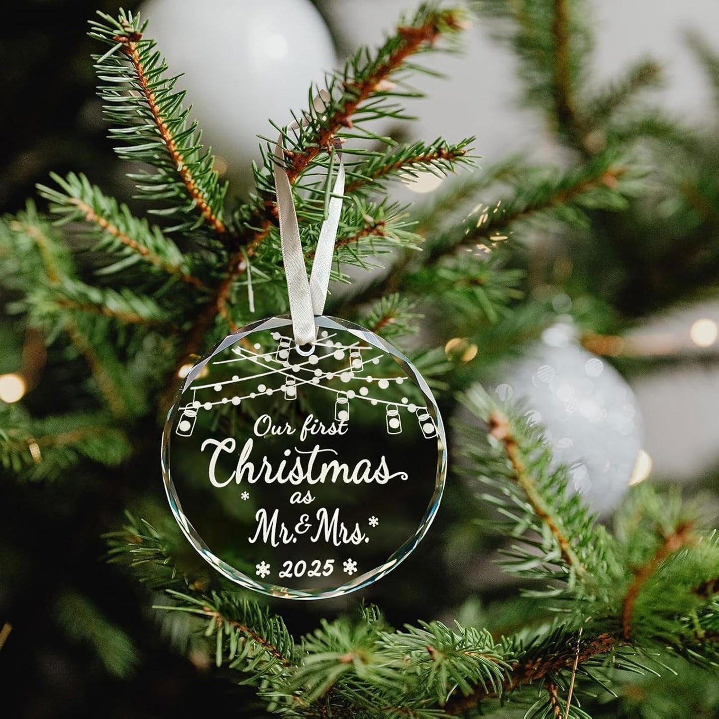 Mr & Mrs Wedding Glass Ornament - Our First Christmas Married Couple Wedding Gift - Bridal Shower Ornament 2025