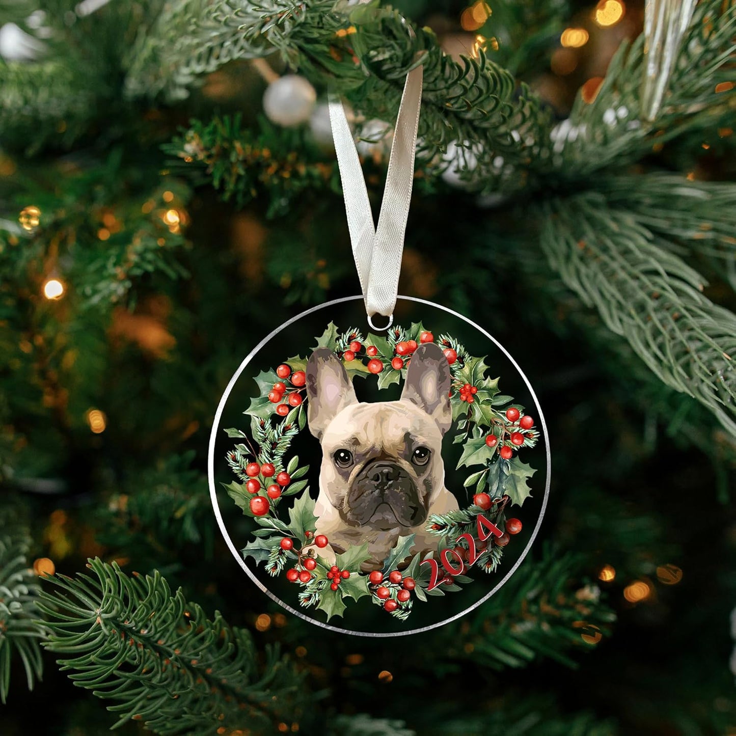 French Bulldog Christmas Ornament - Acrylic Dog Gifts for Women and Dog Lovers