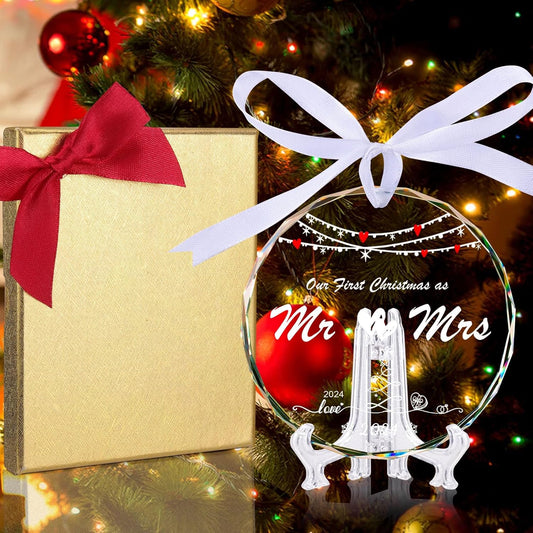 BABORUI First Christmas Wedding Gifts - Mr and Mrs Gifts - Wedding Gifts for Couples 2024, First Christmas Married Ornament with Holder, Bridal Shower Gifts for Newlywed Couple