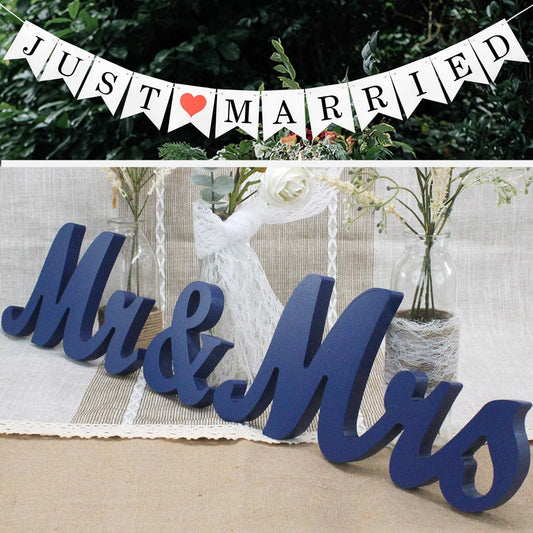 Dark Blue Mr & Mrs Wooden Letters for Wedding Table, Just Married Banner and Mr. and Ms. Wedding Decoration, Mister and Miss Wood Sign, Mr and Ms Wedding Present