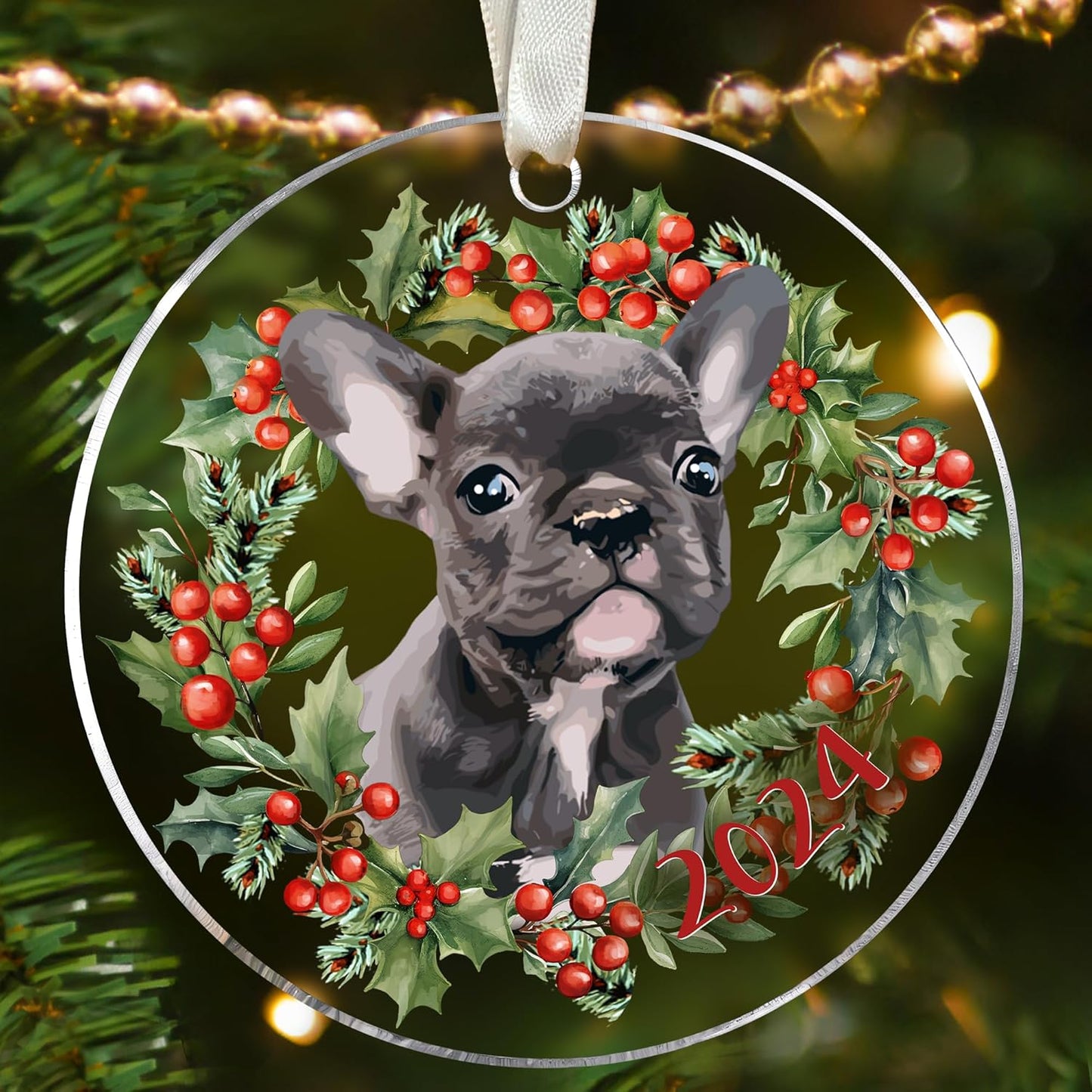 Frenchie Ornament for Christmas Tree - Dog Gifts for Women - Acrylic Christmas Ornament
