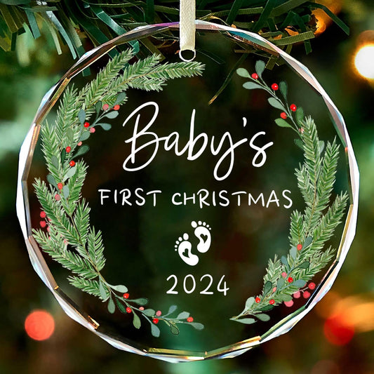 Baby's First Christmas Ornament 2024,Babys First Christmas Ornament for Girl,Boy,Glass Babies First Christmas Ornaments with Box