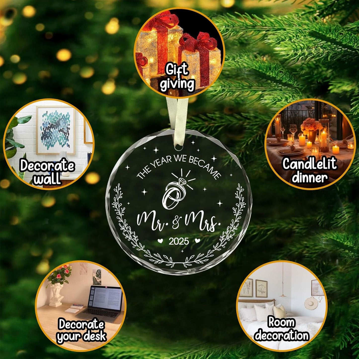 Wedding Gifts for Couples 2025 - Mr and Mrs - Gifts for Newly Bride Groom - Just Married Ornaments 2025 - Just Married Decorations - Bridal Shower Ornaments - The Year We Became Mr & Mrs