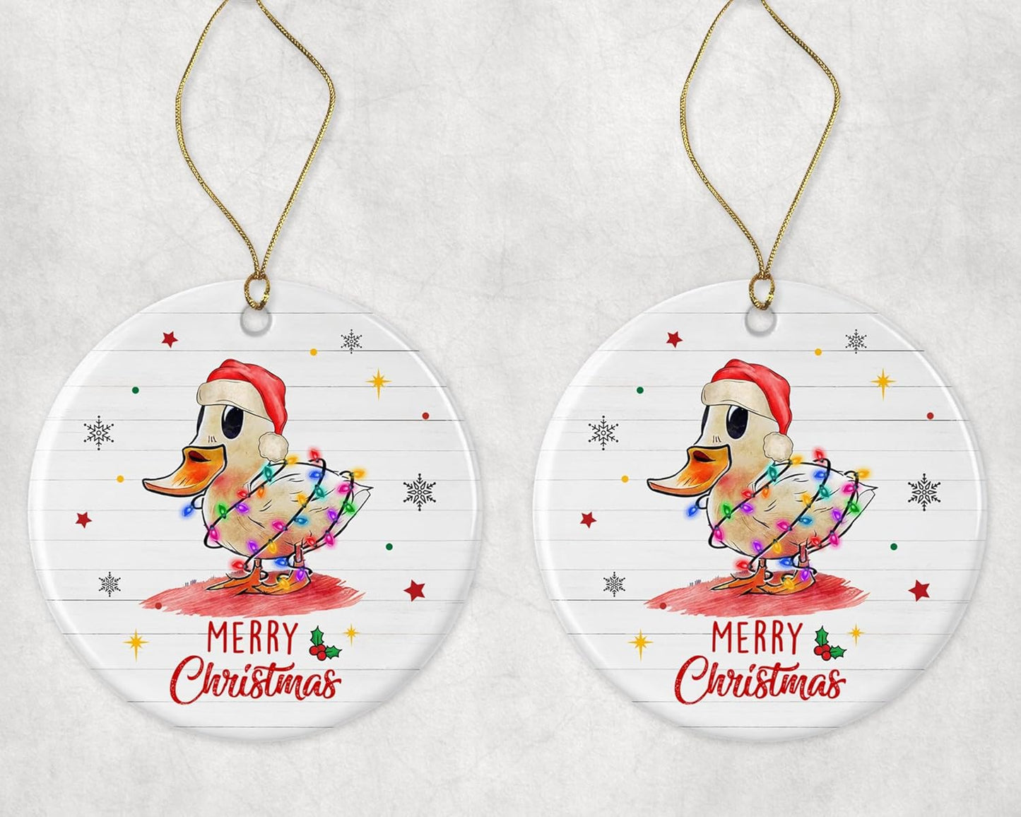 Merry Christmas Duck Ornament, 2023 Christmas Ornament, Duck Christmas Light Ornament, Kids Christmas Ornament, Animal Christmas Ornament Printed on One Side