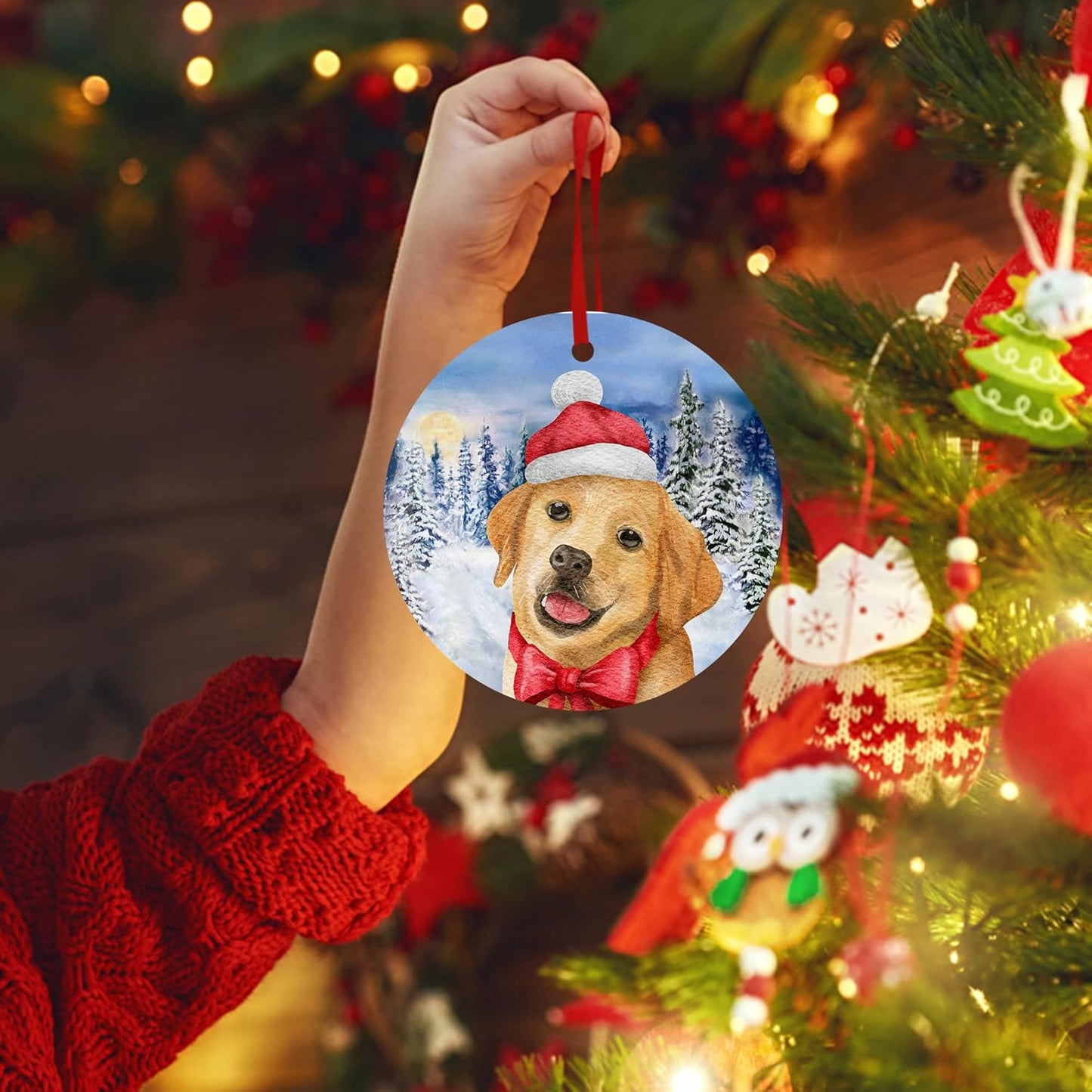 Labrador Retriever Christmas Ornament Dog Ornament for Christmas Tree Decoration Snowflake Winter Xmas Ornament Ceramic Hanging Ornament to Dog Mom Dad Lab Dog Christmas Ornament