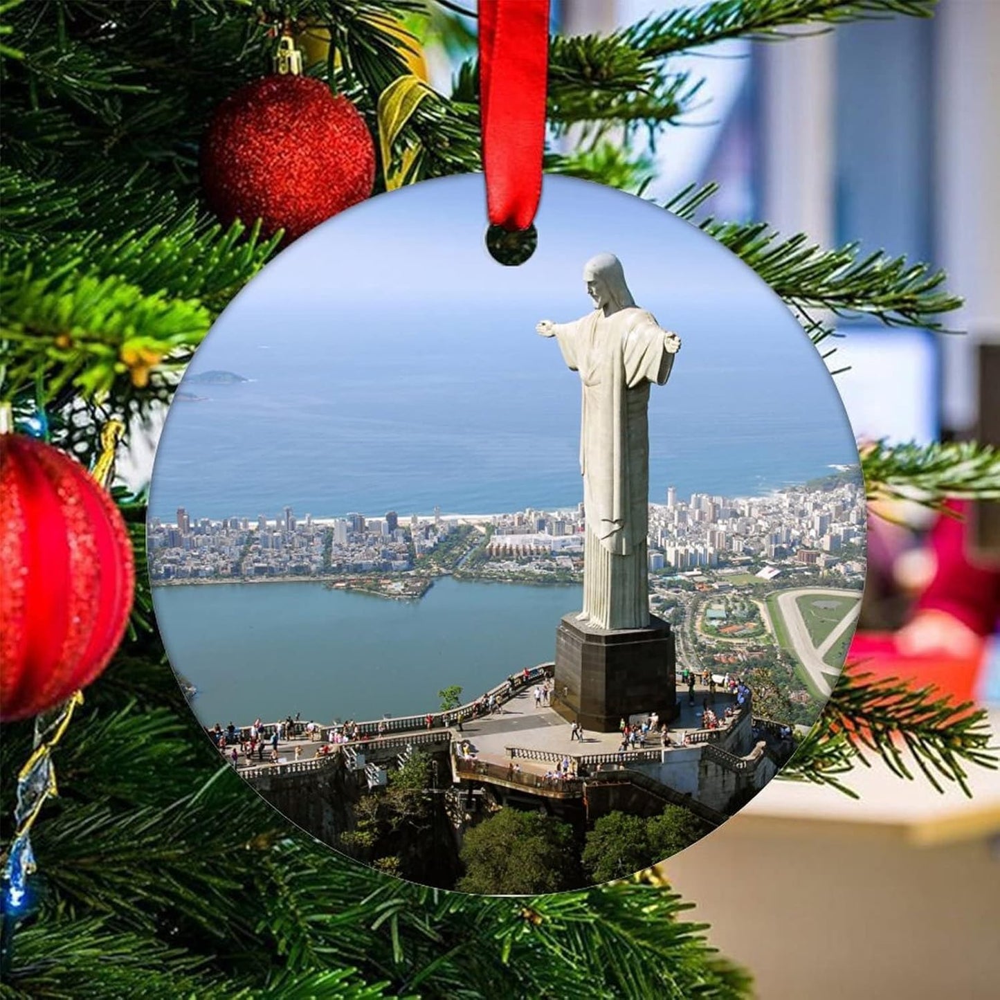 Christmas Ornament 2023 Brazil Houses Christ The Redeemer Ceramic Christmas Ornament Rio De Janeiro Christmas Tree Ornament Hanging Ornament Xmas Gift