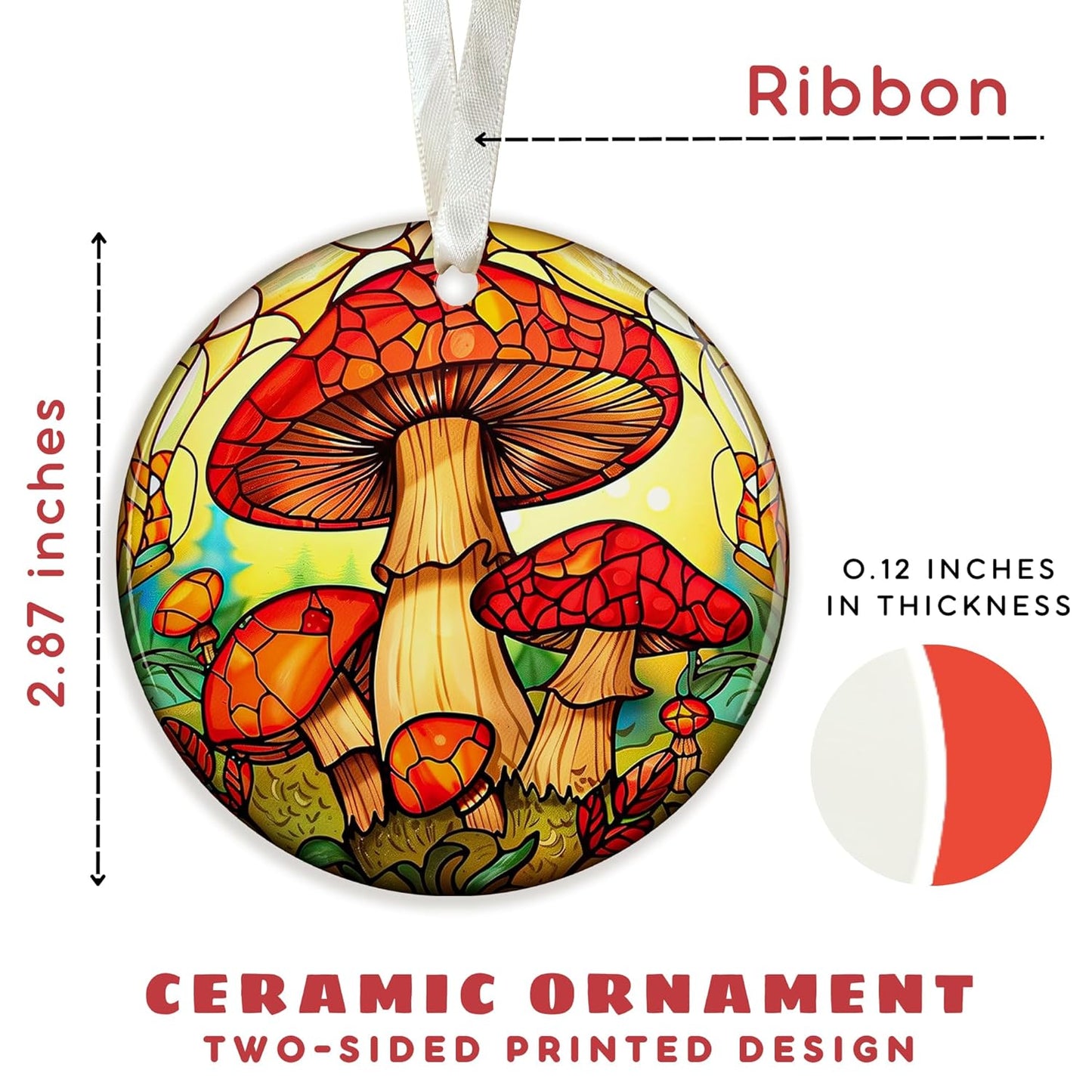 Mushroom Ornaments for Christmas Tree - Ceramic Ornament 2024 - Gifts for Mushroom Lovers