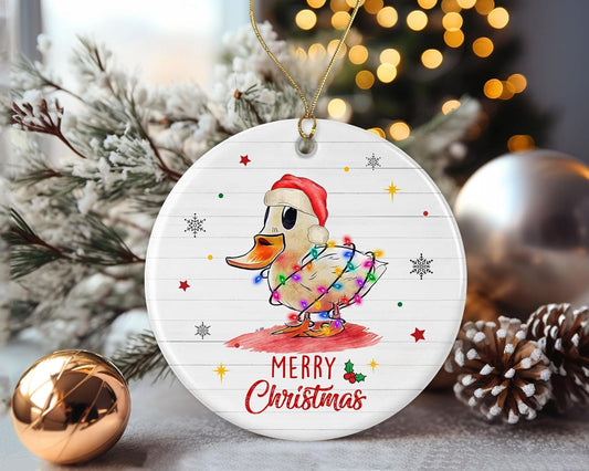 Merry Christmas Duck Ornament, 2023 Christmas Ornament, Duck Christmas Light Ornament, Kids Christmas Ornament, Animal Christmas Ornament Printed on Both Sides