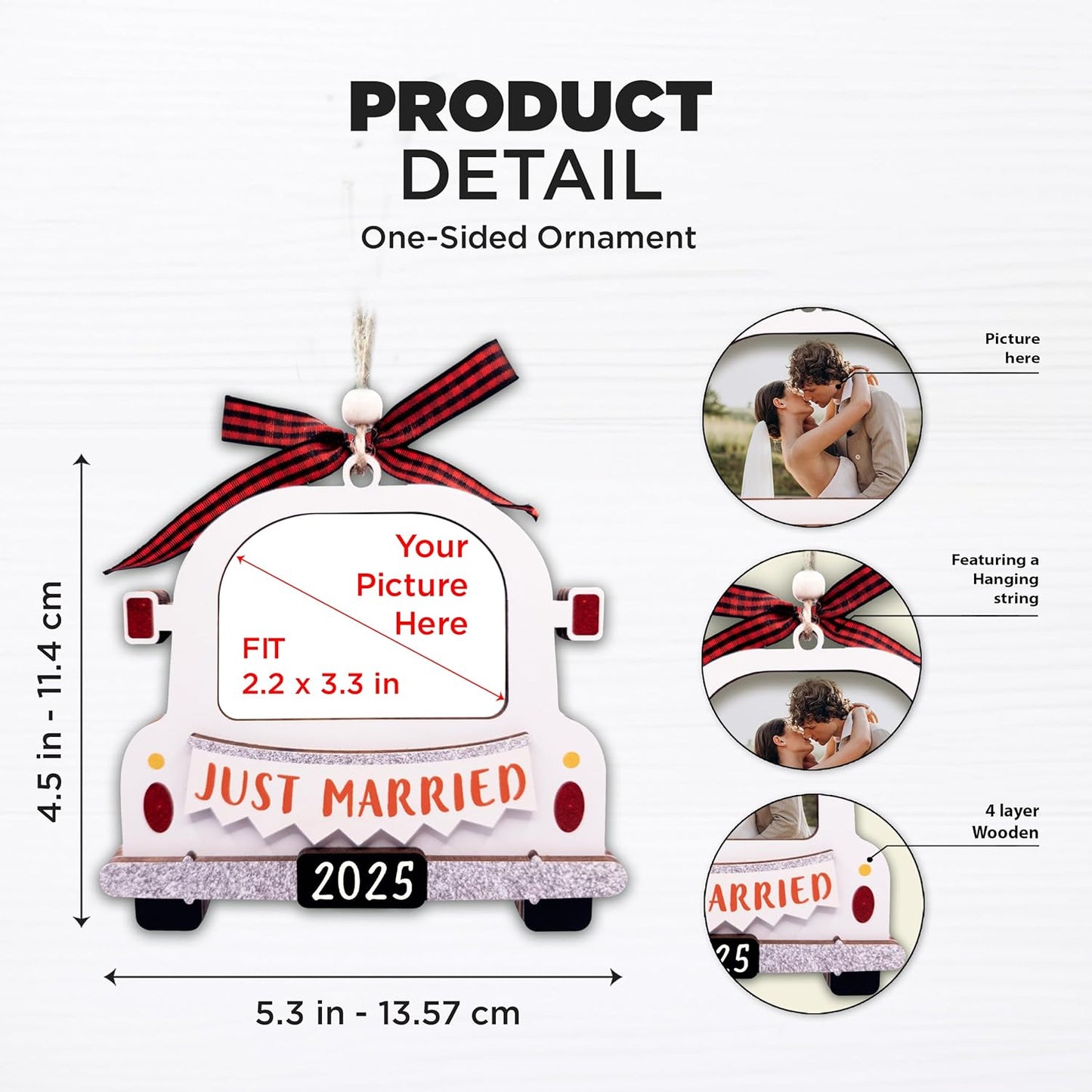 Just Married Ornament 2025 Picture Frame, Large Size - Just Married Frame - Wedding Christmas Ornament 2025 - Mr And Mrs Wedding Gifts For Newlywed Couple - Wedding Shower Gifts, Bridal Shower Gift