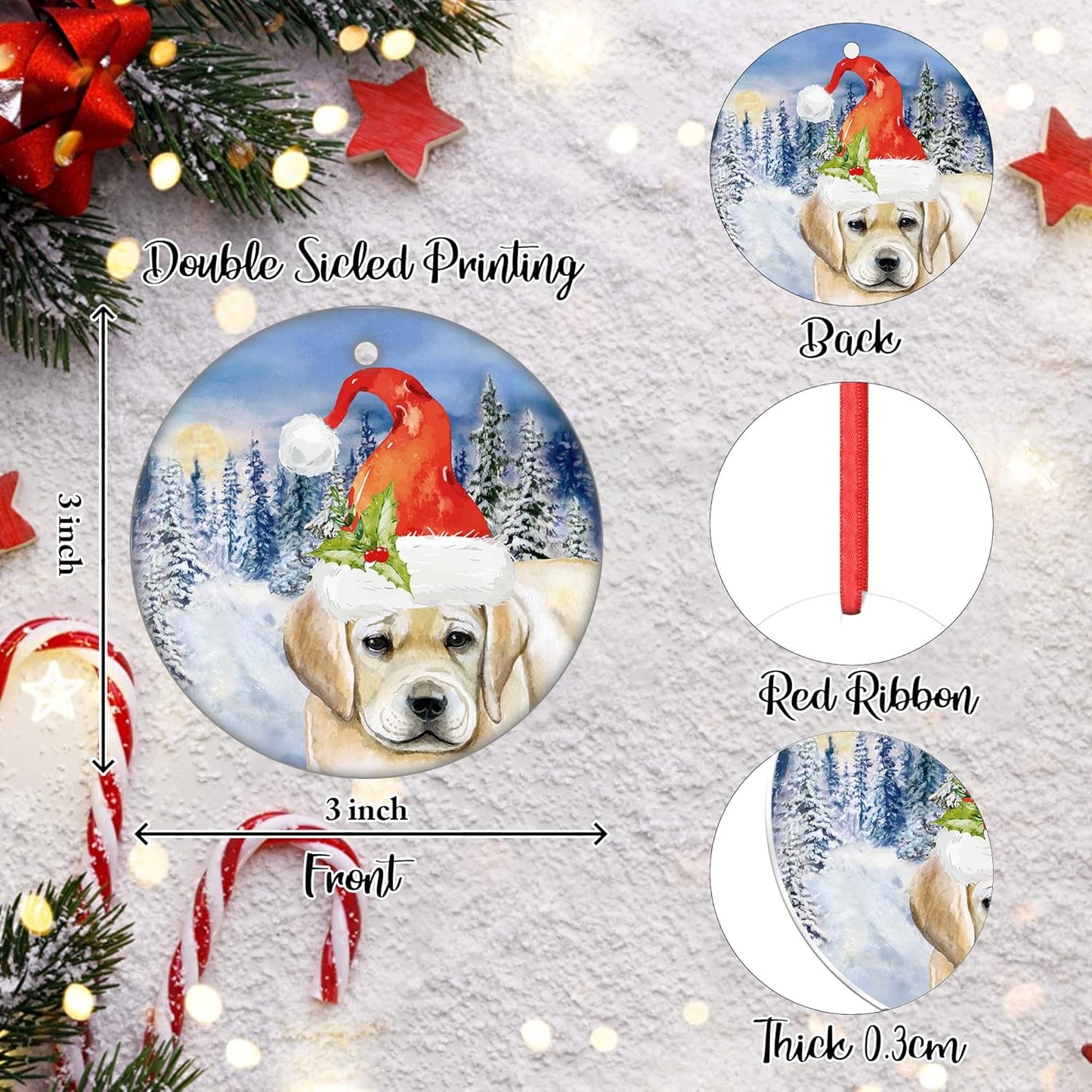 Golden Retriever Christmas Ornament Santa Dog Ornament Retriever Dog's First Christmas Hanging Ceramic Ornament Christmas Tree Decorations Merry Christmas Ornament 2022 Pet Puppy Christmas Ornament