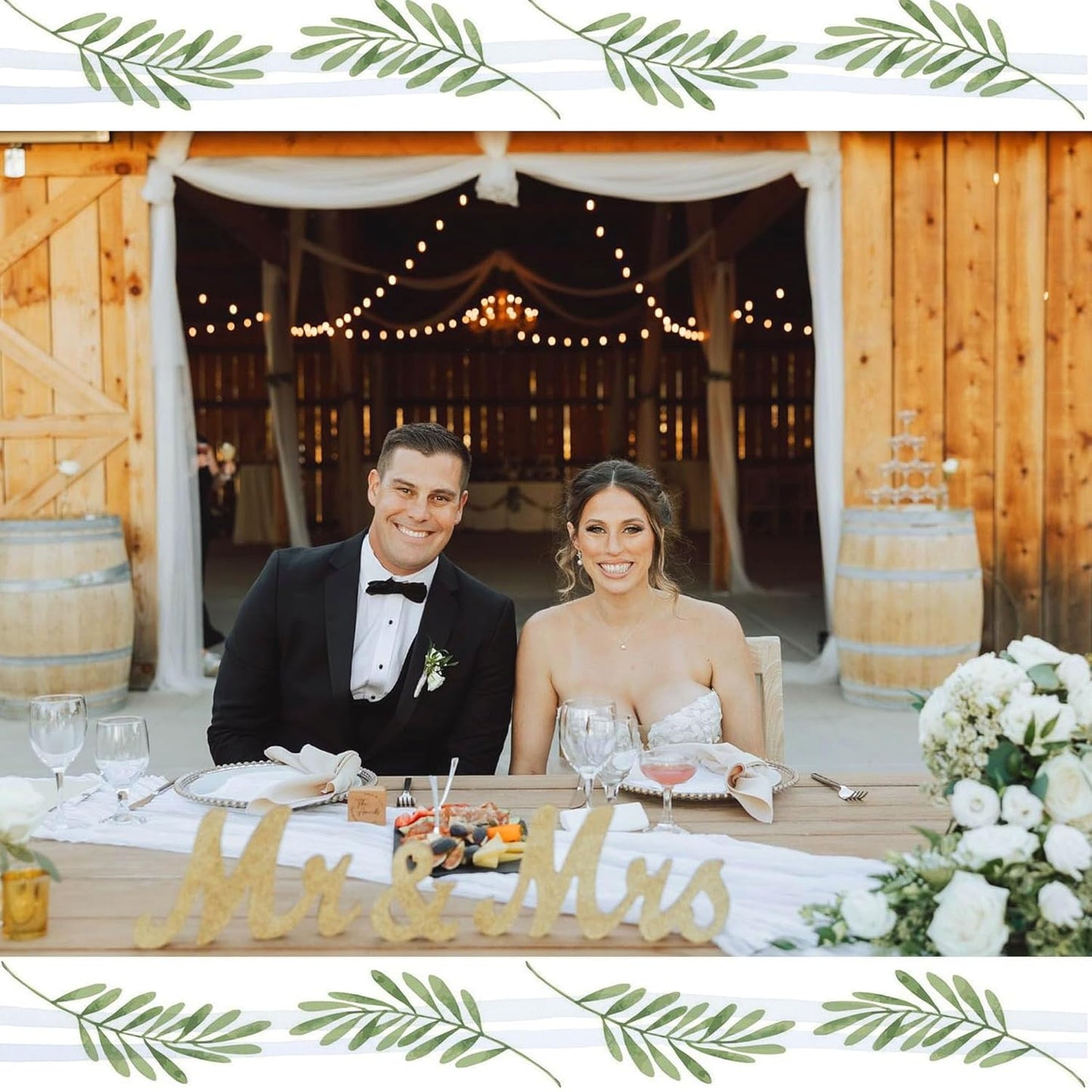 Mr and Mrs Tabletop Wedding Decoration - Wooden Freestanding Letters for Photo Props - Golden Glitter Decor Gift for Bridal Shower Anniversary Party