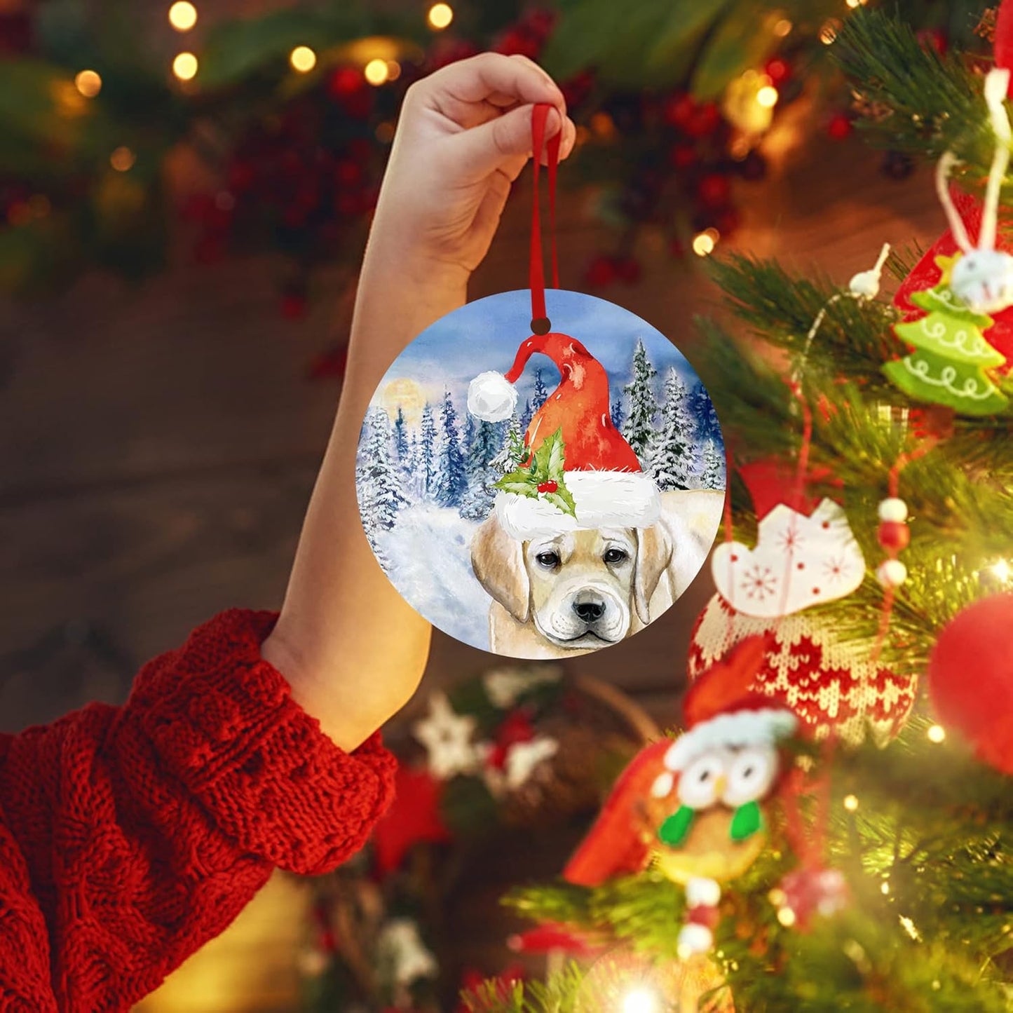 Golden Retriever Christmas Ornament Santa Dog Ornament Retriever Dog's First Christmas Hanging Ceramic Ornament Christmas Tree Decorations Merry Christmas Ornament 2022 Pet Puppy Christmas Ornament