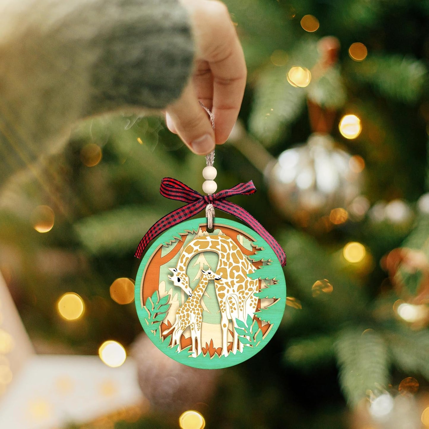 Giraffe Ornament - Giraffe Ornaments for Christmas Tree, Animal Christmas Ornaments - Wood Ornament