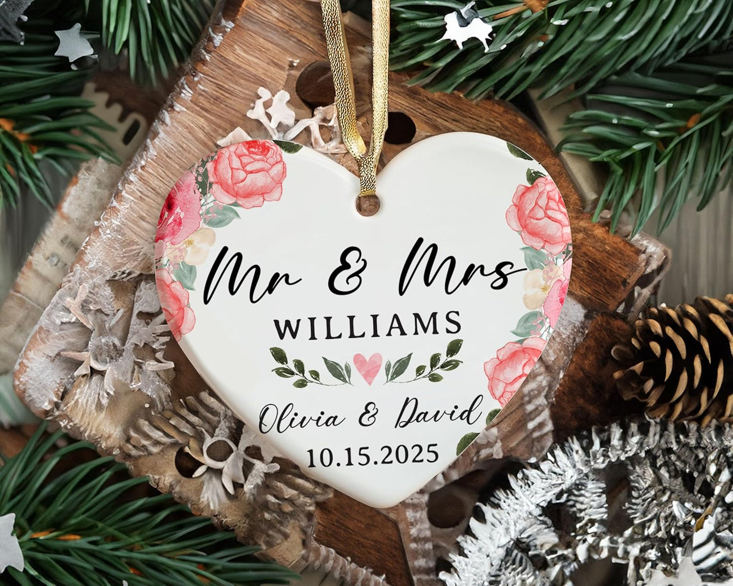 Personalized Wedding Ornament 2025, Mr and Mrs Christmas Keepsake for Newlywed, Married Couple, Bridal Shower, 1st Marriage Present Idea, First Christmas Together