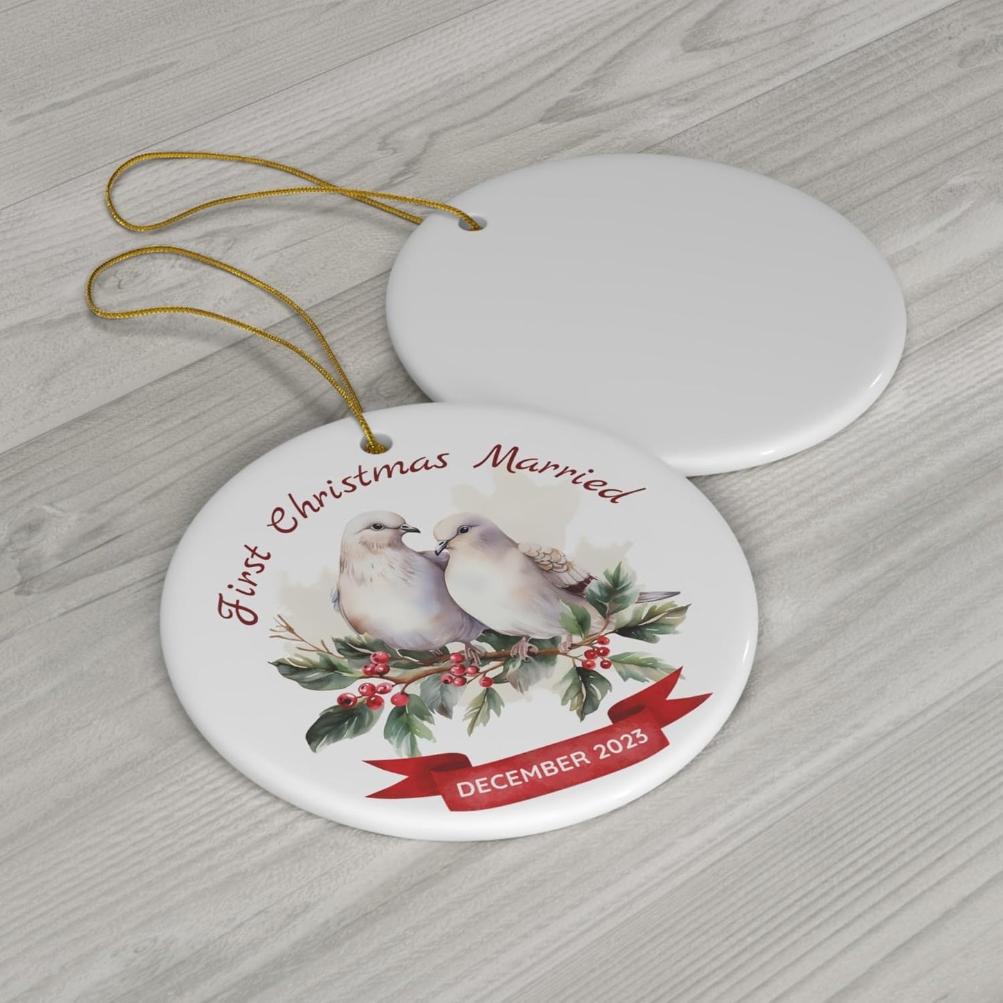 First Christmas Married Ornament, 2024 Keepsake Holiday Ornament, Love Birds for Mr. and Mrs. Newlywed